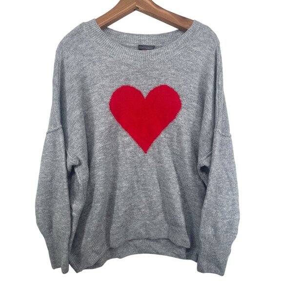 Vince Camuto Womens Sweater Sz XL Gray/Red Heart Valentines Cozy Comfy Femme - Picture 1 of 10